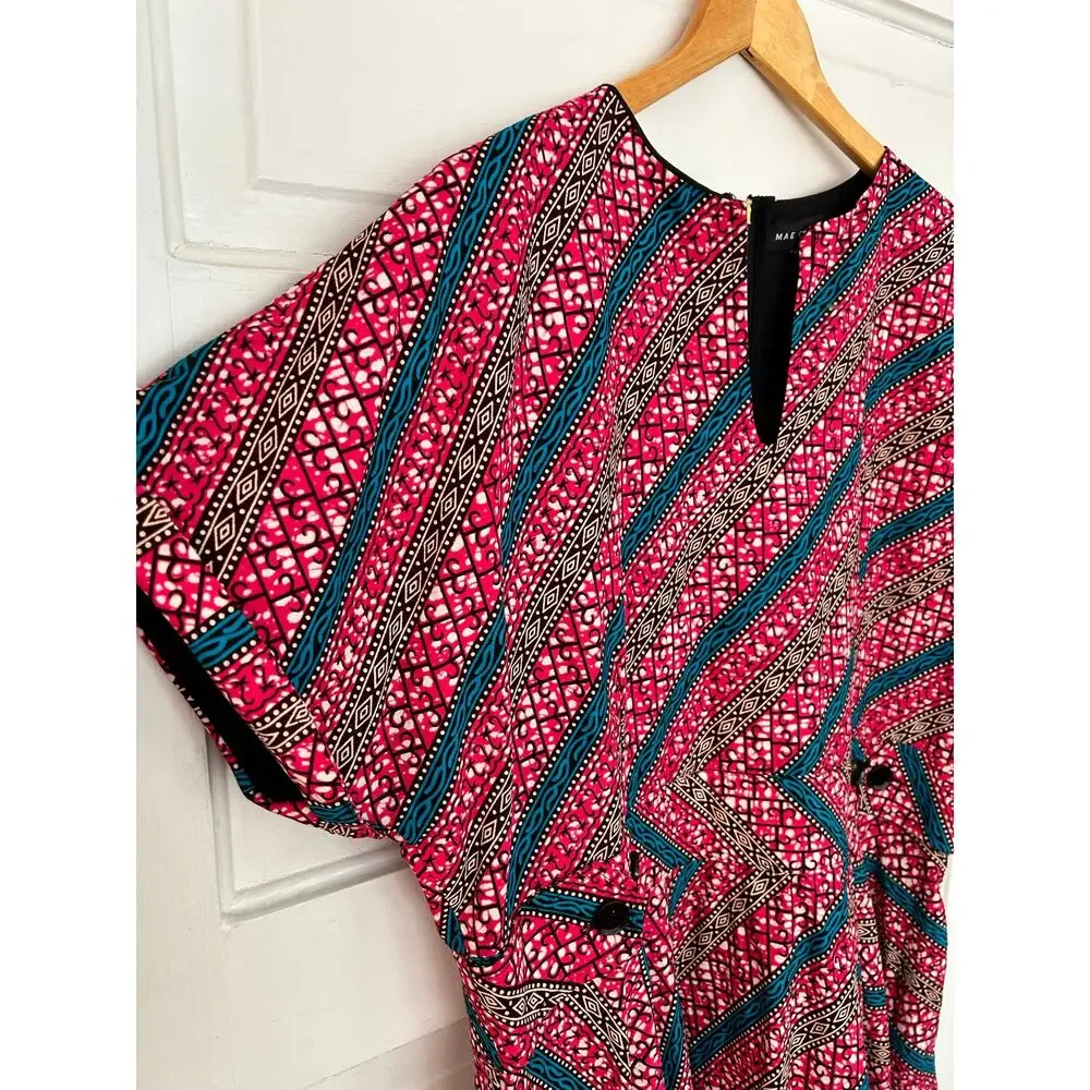 Mae Otti Dress Womens 2XL African Print Knee Length V Neck Back Zip XC Fast Ship - Picture 3 of 12